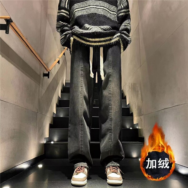 J58加绒-P53时尚加绒裤子男士潮流新款水洗耐磨加厚牛仔裤,男装牛仔裤,电商B323A