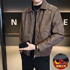 加绒皮衣外套男秋冬季2025新款机车PU皮夹克7715-P165，男装夹克，电商D327