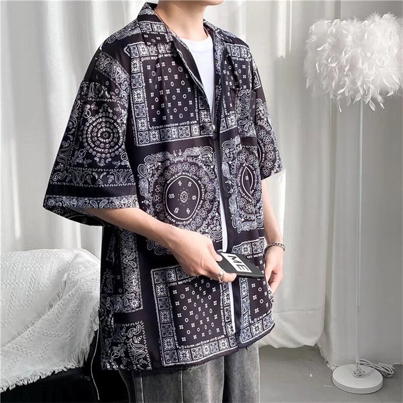 短袖衬衫春款男港风潮流弹力C1301P30,男装衬衫,星座1116-2