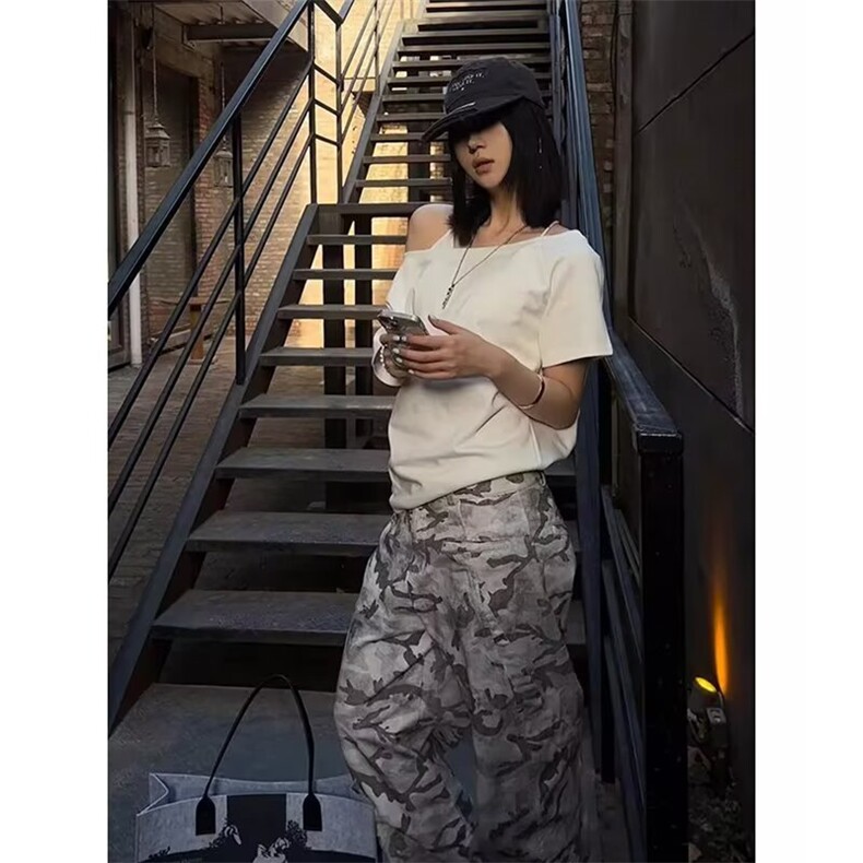 8063-P58迷彩休闲裤男女2025夏季薄款垂感直筒裤青少年运动,男装休闲裤,电商B323A