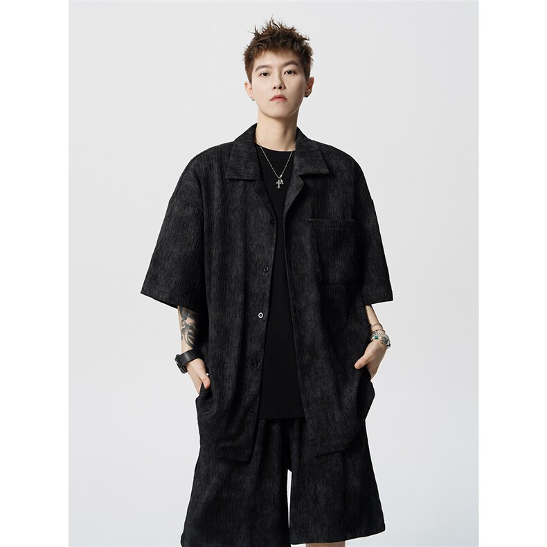 现货TZ25118-P58特控98大码扎染印花垂顺短袖套装红，男装休闲套装，电商D232