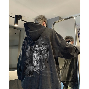 男装加厚卫衣男 美式复古宽松连帽卫衣外套 XZ514-2-Z2221-P70图片