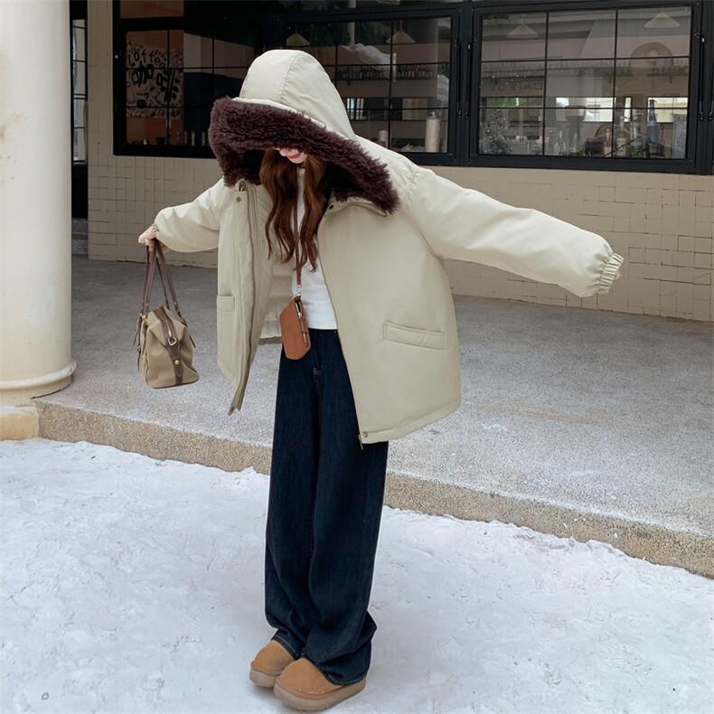 巨好看羊羔毛拼接派克羽绒服女2025冬新款设计感时尚羽绒绒外套,女装羽绒服,仟媚宠