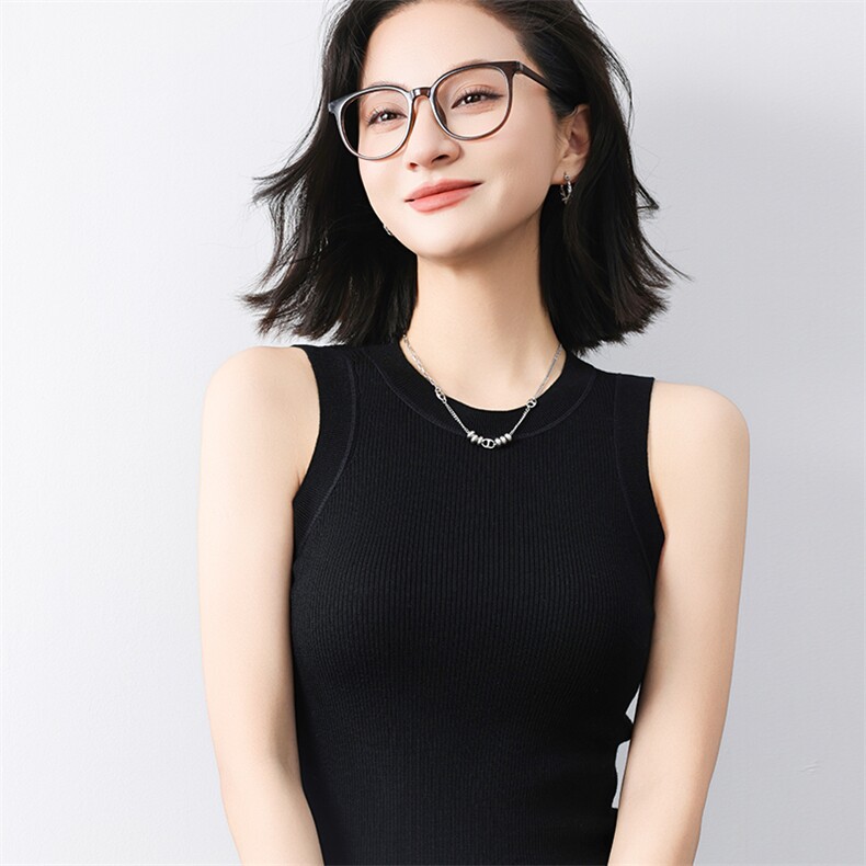 圆领新款针织背心女无袖纯色背心简约百搭宽松套头上衣女,针织衫/毛衣,清联羊绒