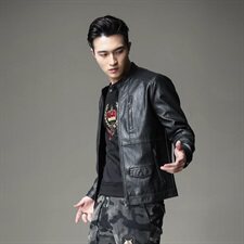 2021秋季新款男士翻领机车皮外套修身潮男皮衣8071-1，男装皮衣，钱塘6007(原2006)
