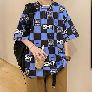 华夫格印花松休闲短袖T恤港风五分半截袖XFT221-P30控48图片