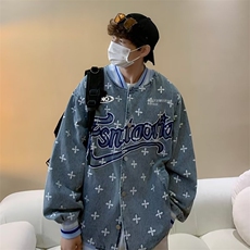 美式高街复古刺绣四叶草牛仔外套女男W34P65，男装夹克，星座1116-2