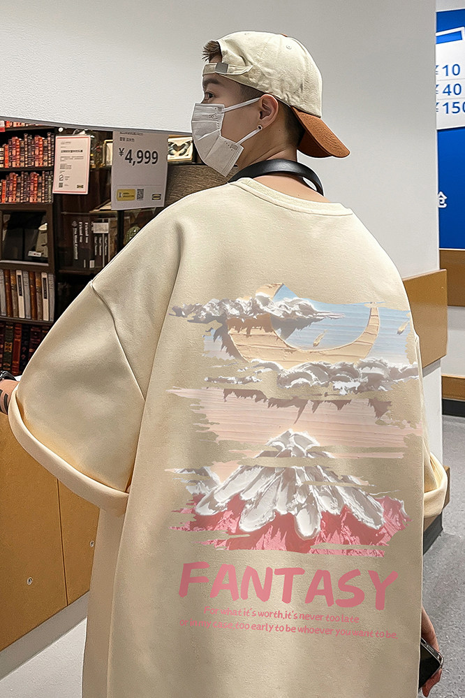 港风夏季时尚复古百搭宽松字母印花100棉短袖T恤T6091P25控38,男装T恤,电商A268A