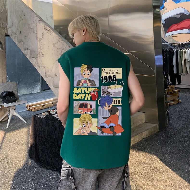 华夫格背心直播高品质重磅220克卡通男孩印花HB7103-P25控38,男装背心/马甲,星座508（原C305）