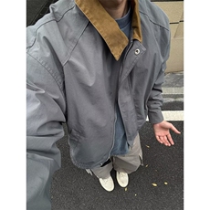 领子撞色外套男春季穿搭运动夹克潮牌美式青少年立领防风上衣情侣，男装夹克，四季星座505