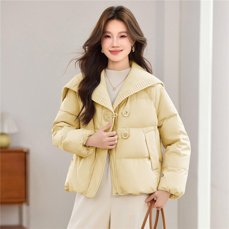 现货2025冬季新款优雅时尚无帽针织领女士保暖加厚羽绒服,女装羽绒服,木子恋