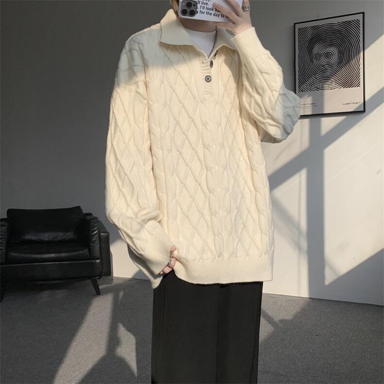 8XL-M韩版polo领麻花针织大码翻领慵懒风宽松百搭毛衣MY1518P75图片