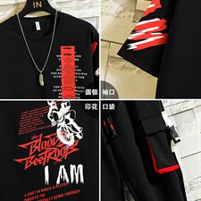 新款夏季时尚帅气潮流体恤男装宽松短袖T恤休闲套装单衣F168P75，男装休闲套装，电商A086