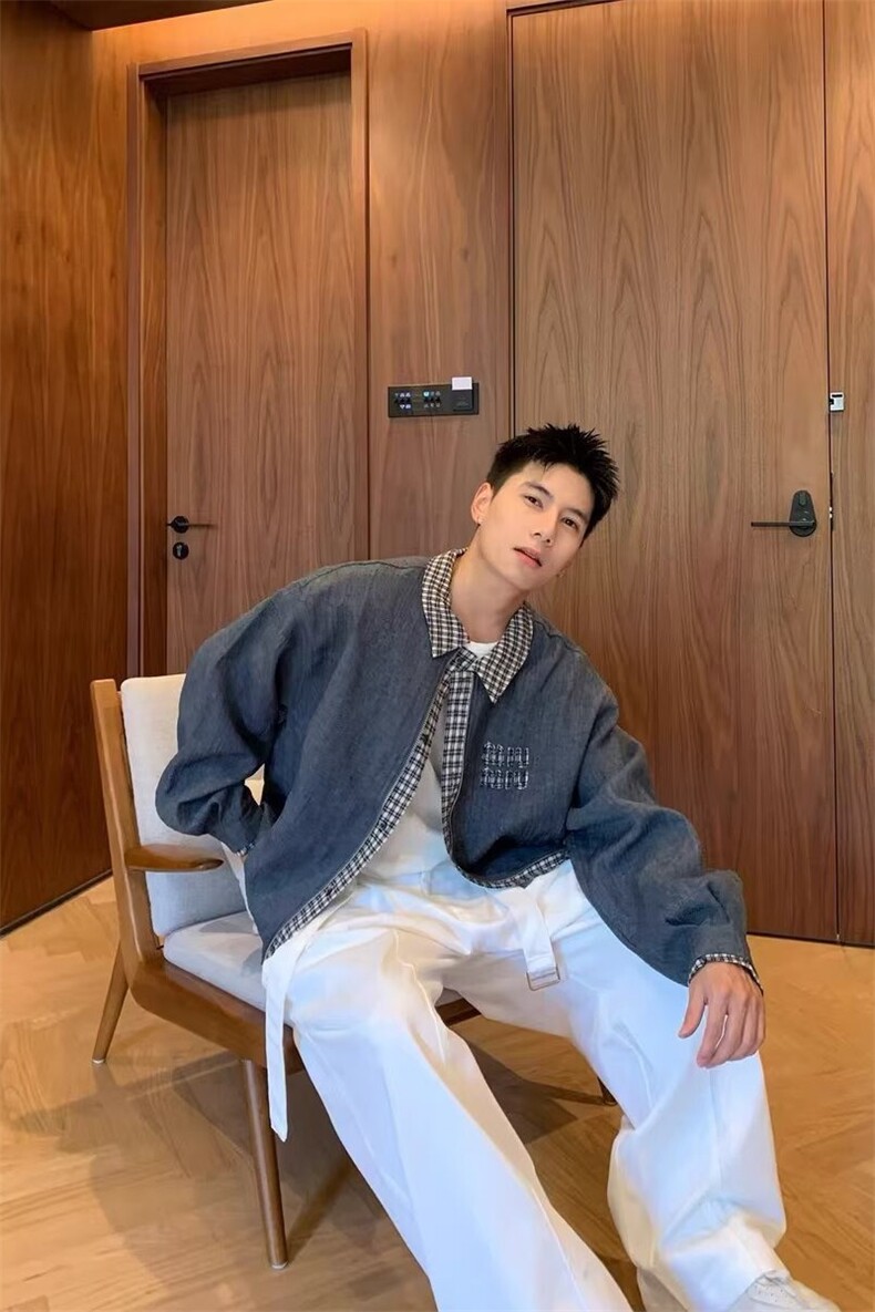 现货假两件刺绣翻领拼接夹克男JK240/P73,男装夹克,星座205-3