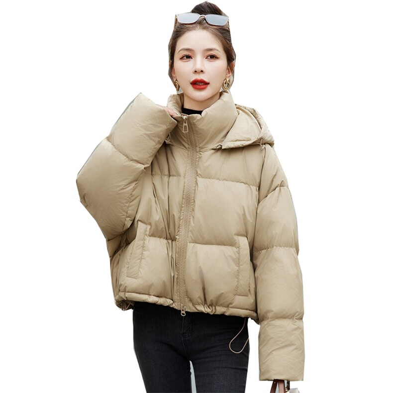 短款羽绒服女冬2023新款韩版小个子时尚洋气白鸭绒连帽面包服外套,女装羽绒服,欣美人