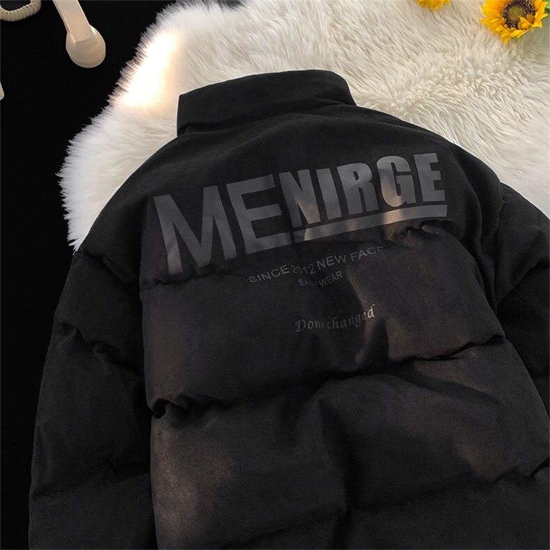 美式短款棉服男生冬季加厚保暖字母印花复古宽松大码立领棉衣外套,男装棉衣,电商A058-1（原电商C417）