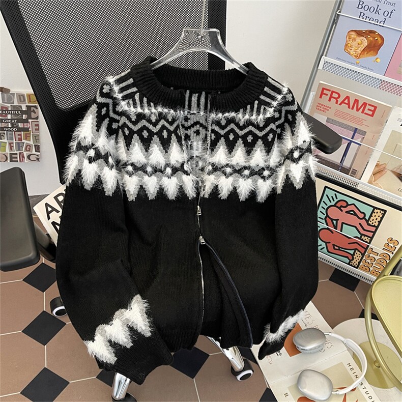 提花拉链毛衣秋冬慵懒风软糯ins针织外套男女MY0414-P63，男装针织衫/毛衣，星座308B-2