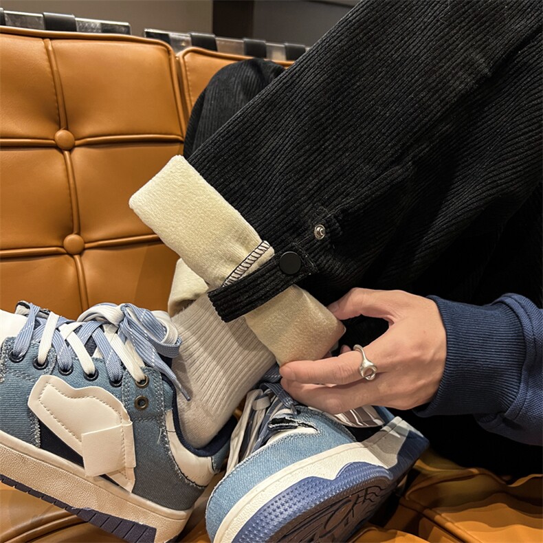 港风冬款男休闲裤加绒加厚灯芯绒贴标织带直筒长裤H916P40,男装休闲裤,星座1013-1