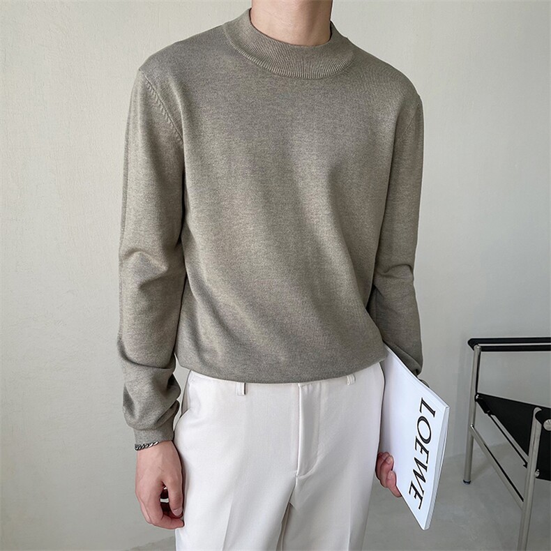 2025秋轻熟风半高领设计针织线衫内搭打底衫M23/P30特M-4XL,男装T恤,电商A243