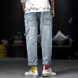 2021春秋季新日系大码男美式直筒布标九分破洞牛仔裤N8001-P45图片