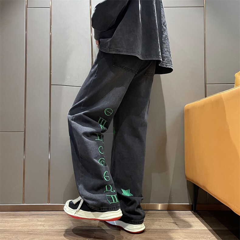 春秋季美式复古牛仔裤男士高街ins潮牌直筒阔腿长裤 K5041-P45图片