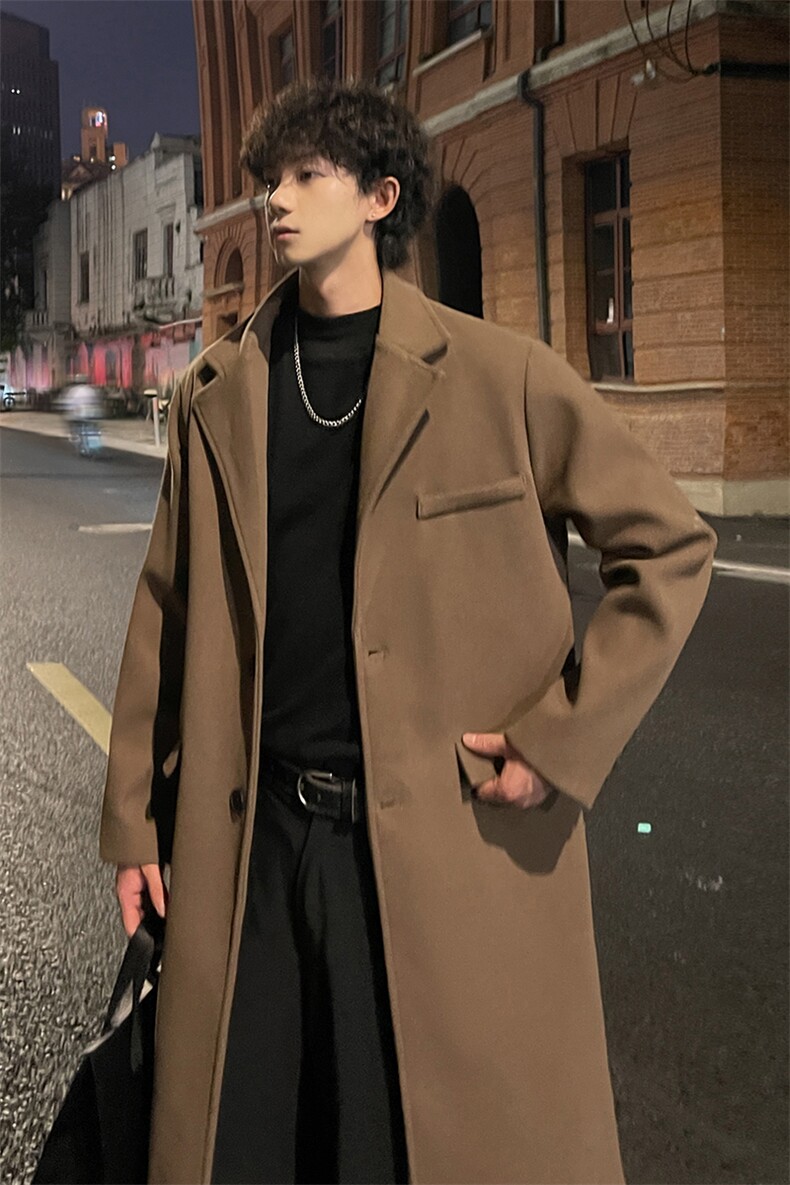 秋冬重磅情侣毛呢大衣男宽松风衣中长款外套MN8693/P100加棉P110,男装风衣,电商B316