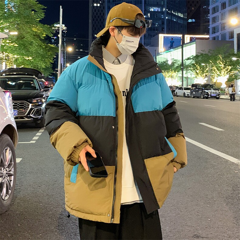 港风2026新品冬季宽松情侣装撞色棉衣棉服冬装加厚外套D007-P90,男装棉衣,星座717