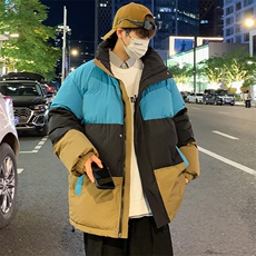港风2026新品冬季宽松情侣装撞色棉衣棉服冬装加厚外套D007-P90，男装棉衣，星座717