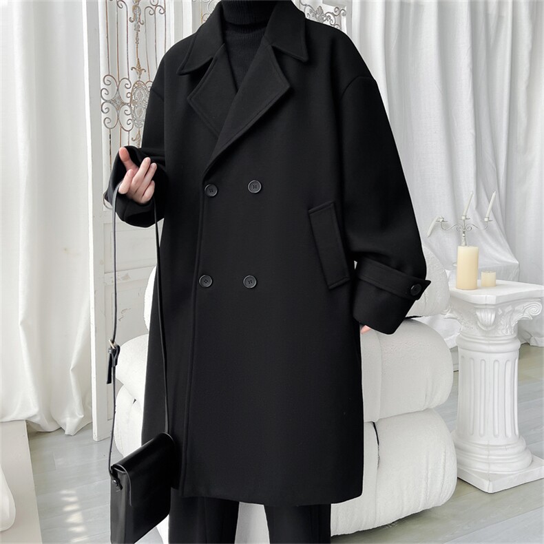 N9110/P110秋冬新款毛呢大衣男中长款双排扣呢子外套呢料大衣风衣，男装风衣，电商A141