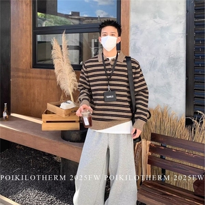 男士秋冬季套头毛衣针织衫polo翻领毛衣复古条纹上衣MY7805图片
