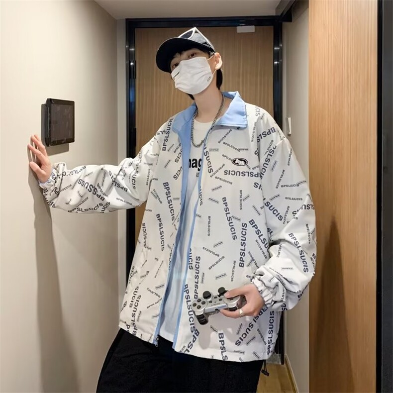 港风文艺纯色夹克男秋季宽松潮流连帽外套复古百搭上衣DJ36-P53,男装夹克,星座1109-3