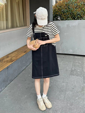 现货夏季新款假两件牛仔拼接连衣裙331-P115-K175，女装连衣裙，浪娴服饰