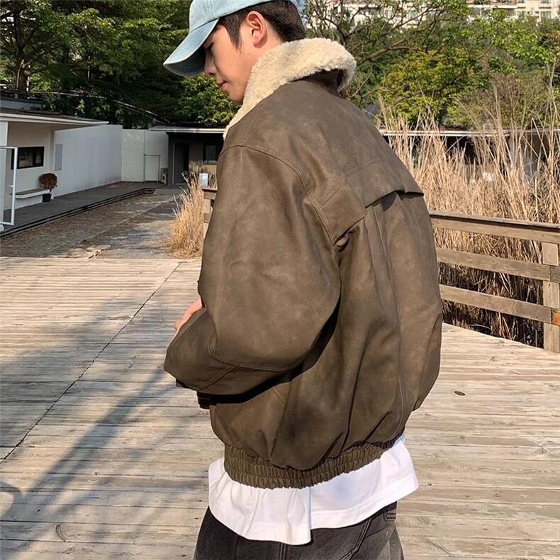 冬季复古毛领夹棉外套男加厚保暖美拉德皮衣机车服棉衣,男装夹克,星座506A