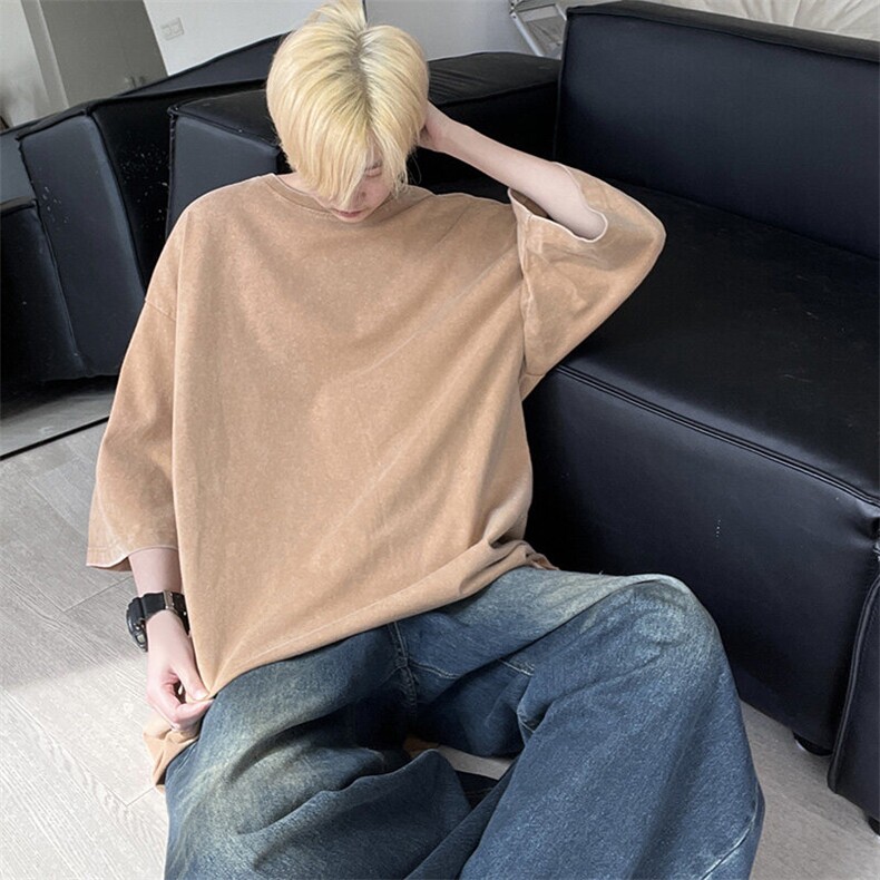 美式重磅复古短袖T恤男夏潮宽松运动打底衫T恤24XT77132特批22图片