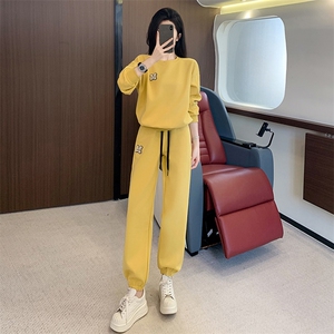 网红炸街洋气女春秋穿搭一整套高级感时尚显瘦韩版卫裤两件套圆领图片