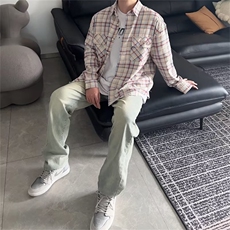 格子衬衫男长袖韩版潮流文艺帅气2023秋季ins宽松外套CY481-P38，男装衬衫，星座412-3