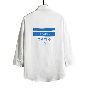 QC58033-P45 亚麻七分袖衬衫男大码五分袖衬衣男短袖 网格挂拍图片