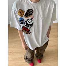 网图现货美式街头徽章刺绣T恤男女宽松高街情侣夏季短袖A369-P35，男装T恤，星座1505