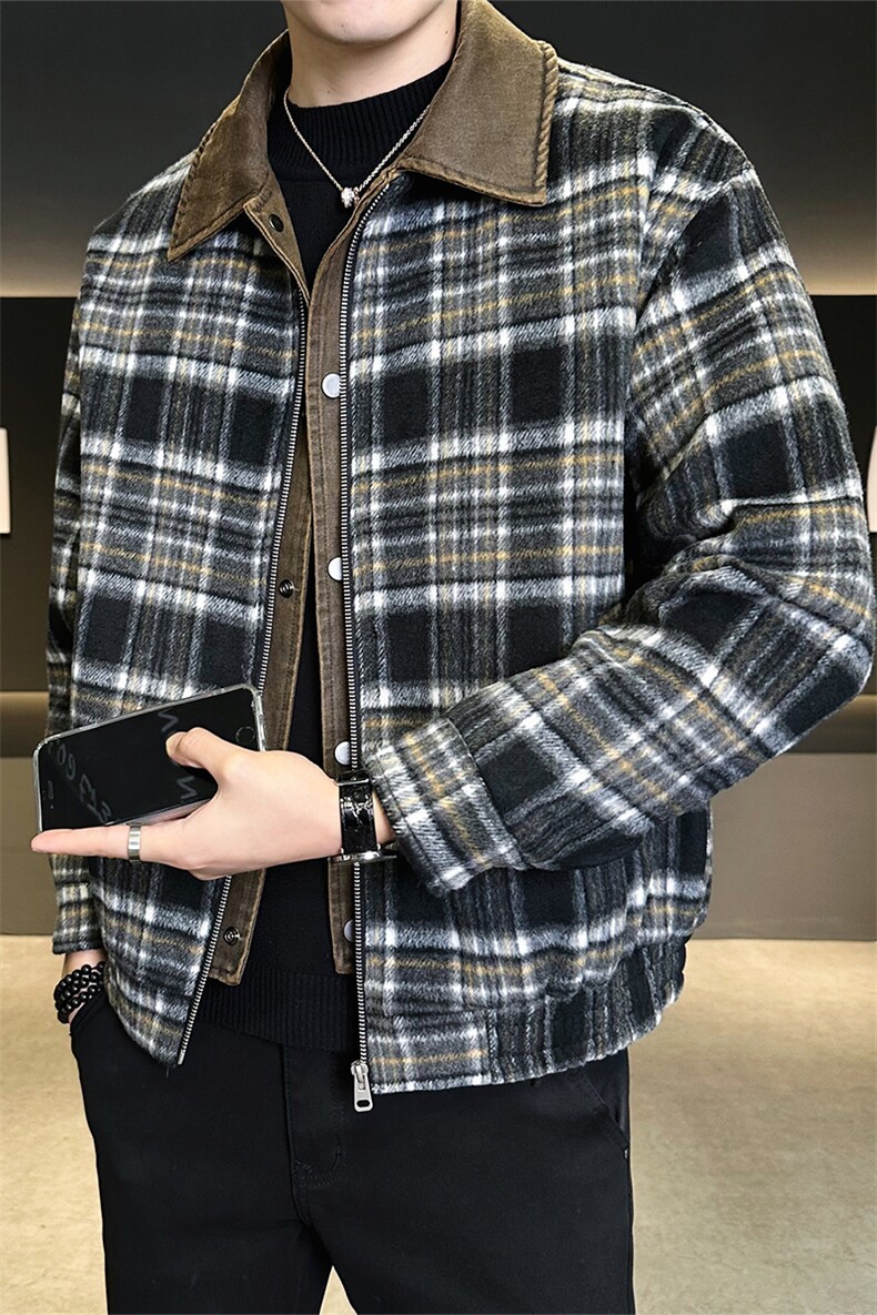 潮款毛呢格子羽绒服男标50假两件保暖外套B317/6535/P225,男装羽绒服,电商B317