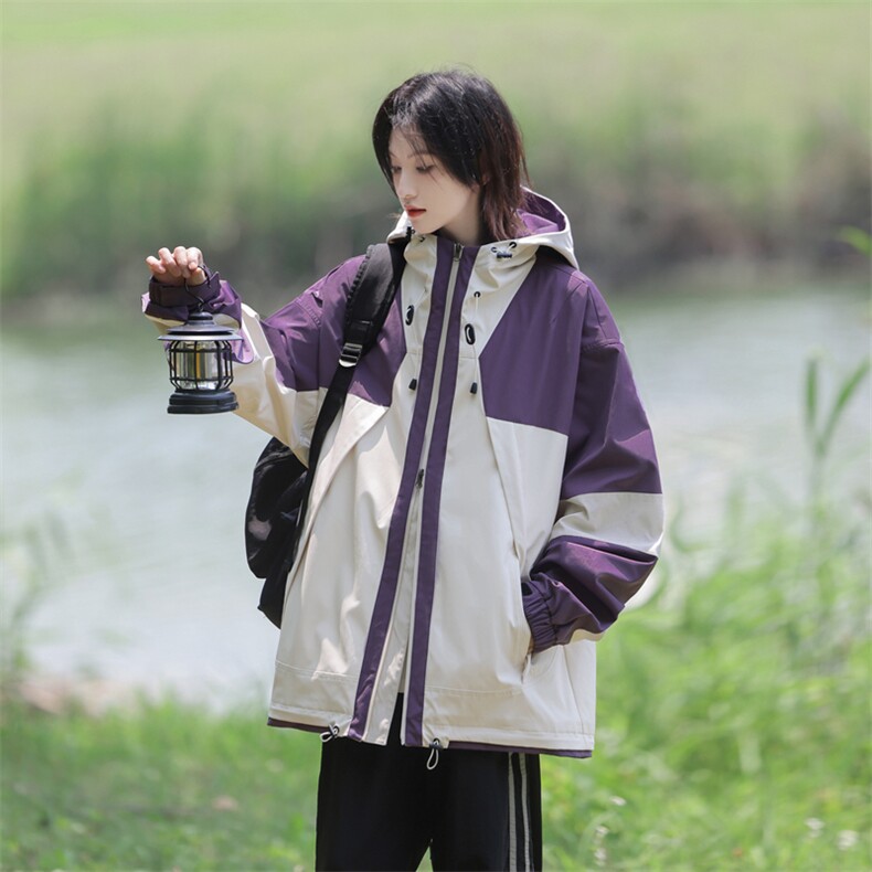 中性风男女拼接防水防风连帽冲锋衣户外品质外套JK1207特P85,男装夹克,星座309（原A406）