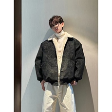 网图-美拉德巴恩风羊羔绒屋面PU皮棉服加绒保暖棉衣MP7827-特P80，男装棉衣，电商A007