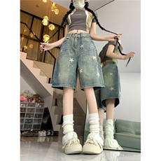 AK2299-P45美式高街阔腿牛仔五分裤5夏季新款宽松百搭直筒裤，女装休闲裤，星座617A-2