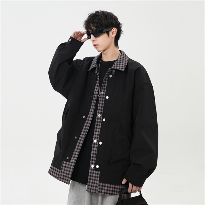 2025春季休闲痞帅工装假两件翻领夹克潮流外套XZ301b-2-JK2582P78,男装夹克,星座301B-2（原A443-1）