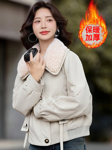 （现货）冬季新款时尚保暖棉服加绒加厚外套娃娃领棉衣女短款图片