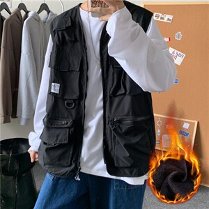 秋冬港风战术马甲男女ins潮流多口袋工装外套背心M2010-p35加绒42，男装背心/马甲，星座1008-2