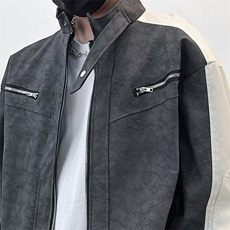 美式扎染皮衣外套男女撞色拼接春秋季pu皮骑行服痞帅皮夹克JA156，男装夹克，星座1116A-1（原606A）