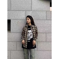 春秋新款下摆流苏破坏衬衣男女经典基础翻领复古格子衬衫外套上衣，男装衬衫，星座516A
