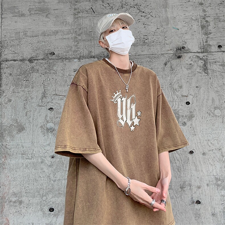 美式重磅复古水洗做旧几何图案印花短袖T恤B239-1061-P38,男装T恤,星座514-2(原B239)