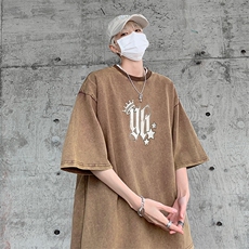 美式重磅复古水洗做旧几何图案印花短袖T恤B239-1061-P38，男装T恤，星座514-2(原B239)