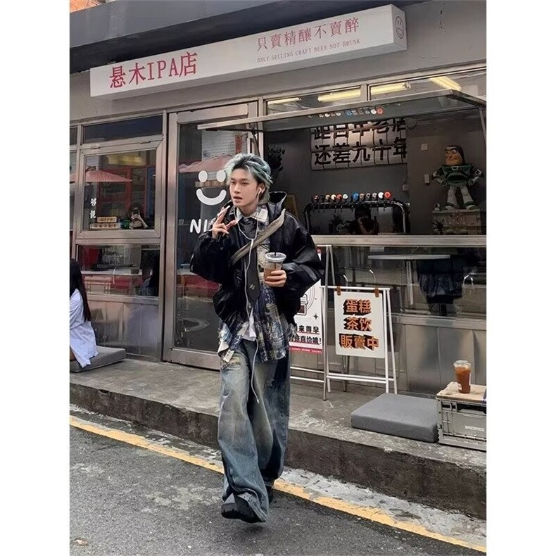 短款连帽皮衣外套男2025新款韩版廓形高级感宽松百搭风衣PU皮夹克,男装风衣,星座1210-1